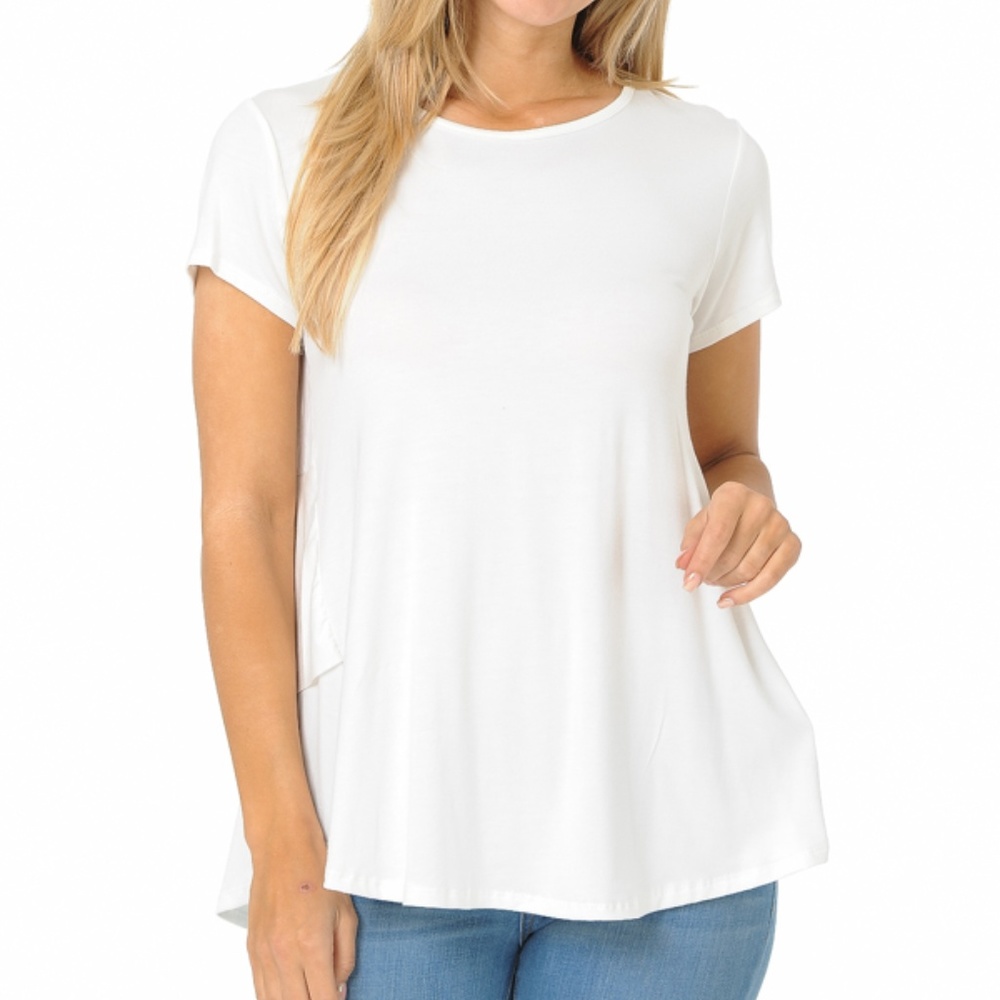 SHORT SLEEVE TOP WITH BACK RUFFLE